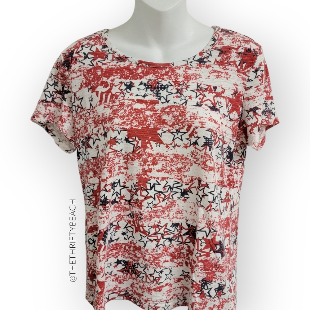 Christopher & Banks Stars and Stripes Patriotic Women's Short Sleeve Top